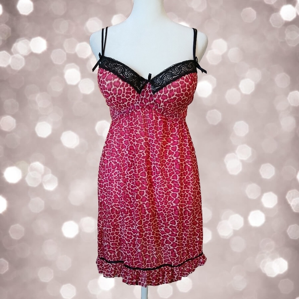 Pink Leopard Print Lingerie Chemise Babydoll Size XL